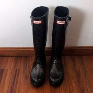 EUC Black glitter Hunter boots
